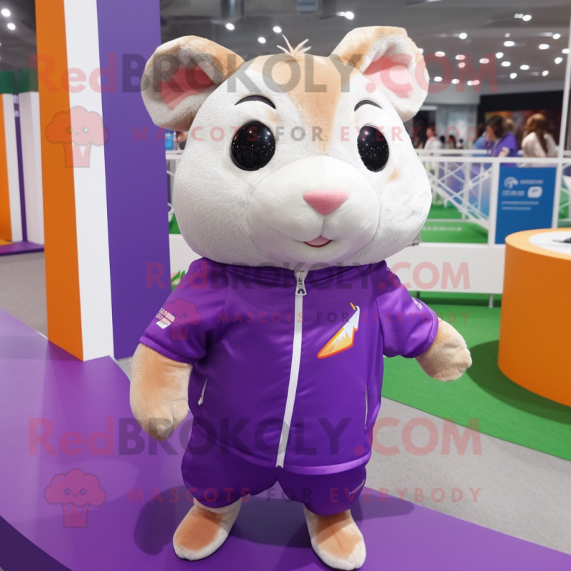 Purple Hamster mascot costume character dressed with a Shorts and Scarves