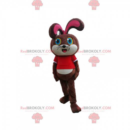 Mascotte de lapine marron avec un t-shirt rouge - Redbrokoly.com