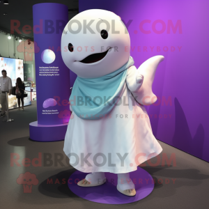 Lavender Beluga Whale mascot costume character dressed with a Wrap Dress and Anklets