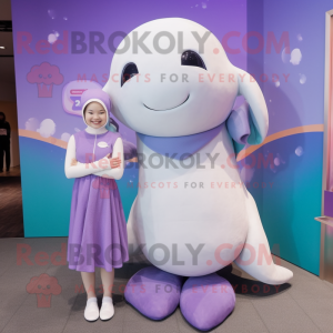 Lavender Beluga Whale mascot costume character dressed with a Wrap Dress and Anklets