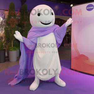 Lavender Beluga Whale mascot costume character dressed with a Wrap Dress and Anklets