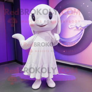 Lavender Beluga Whale mascot costume character dressed with a Wrap Dress and Anklets