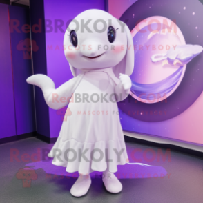 Lavender Beluga Whale mascot costume character dressed with a Wrap Dress and Anklets