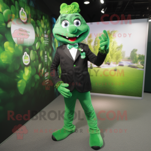 Forest Green Cod mascot costume character dressed with a Blazer and Gloves