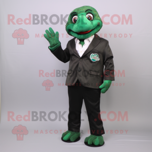 Forest Green Cod mascot costume character dressed with a Blazer and Gloves