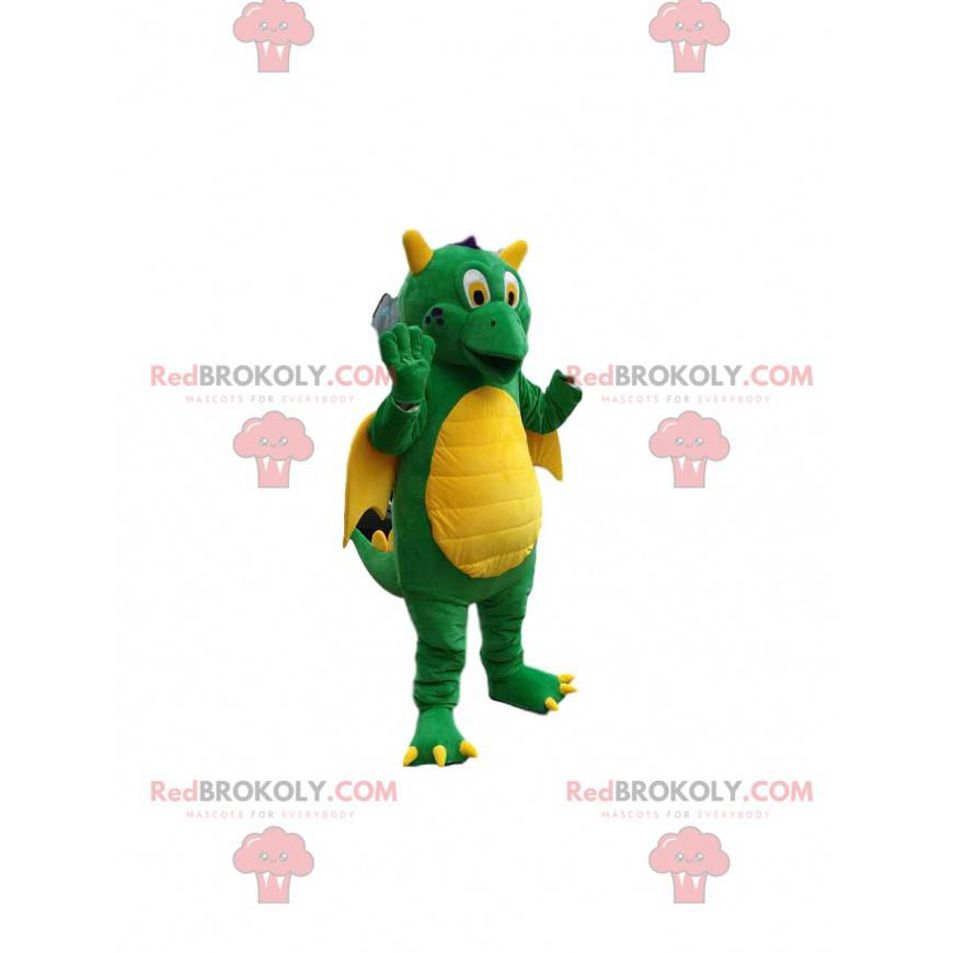 Mascotte de dragon vert super comique. Costume de dragon -