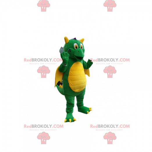 Mascota del dragón verde súper cómico. Traje de dragón -
