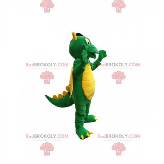 Mascota del dragón verde súper cómico. Traje de dragón -