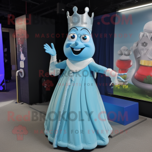 Sky Blue Queen mascot costume character dressed with a Waistcoat and Shoe laces