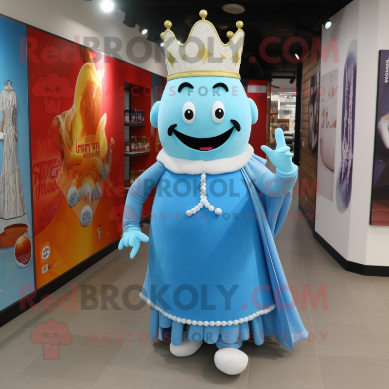 Sky Blue Queen mascot costume character dressed with a Waistcoat and Shoe laces