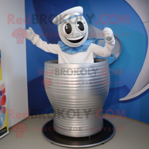 Silver Plate Spinner mascot costume character dressed with a Tank Top and Cummerbunds