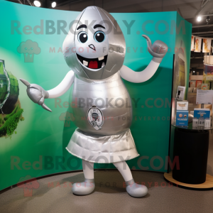 Silver Plate Spinner mascot costume character dressed with a Tank Top and Cummerbunds