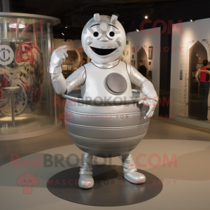 Silver Plate Spinner mascot costume character dressed with a Tank Top and Cummerbunds