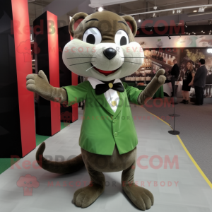 Olive Weasel mascot costume character dressed with a Long Sleeve Tee and Bow ties