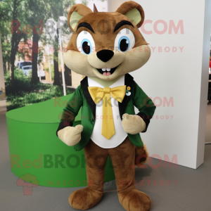 Olive Weasel mascot costume character dressed with a Long Sleeve Tee and Bow ties