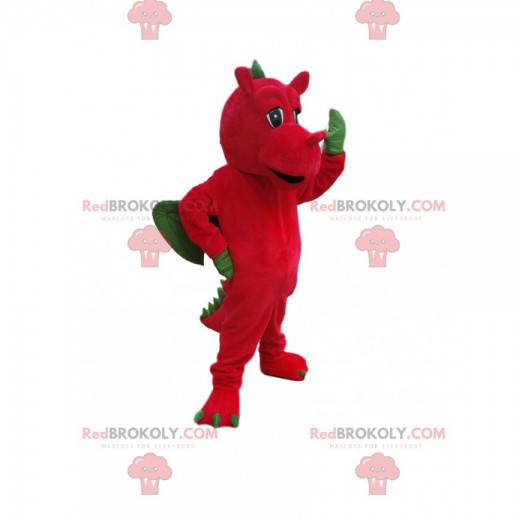 Mascotte rode draak met groene vleugels. Dragon kostuum -