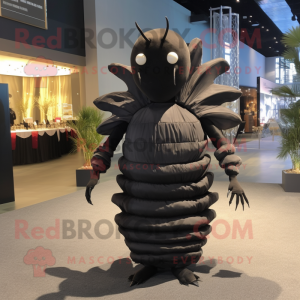 Black Trilobite mascot costume character dressed with a Dress and Bow ties