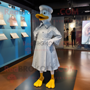 Silver Duck mascot costume character dressed with a A-Line Dress and Berets