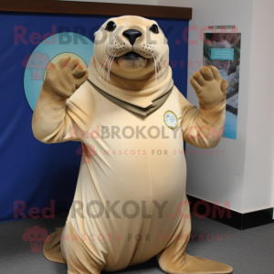 Beige Sea Lion maskot...