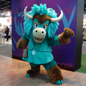 Teal Bison maskot kostym...