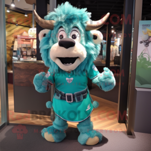 Teal Bison mascotte kostuum...