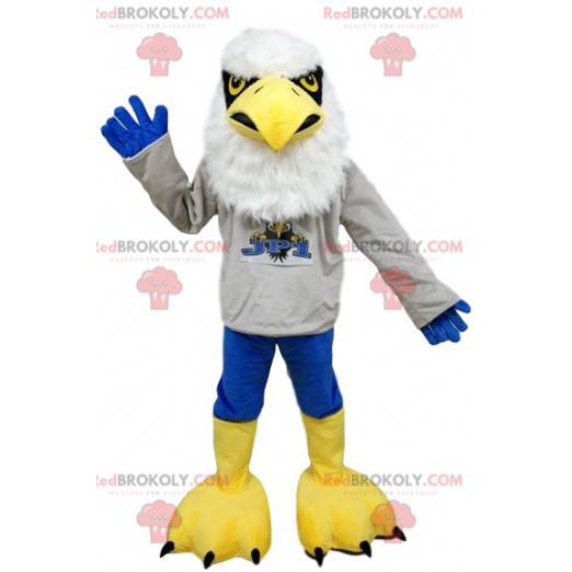 Mascota águila blanca con una camiseta de partidario -