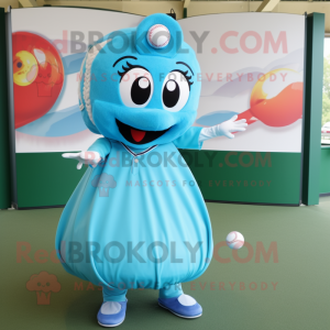 Turquoise Baseball Ball mascot costume character dressed with a Ball Gown and Hairpins