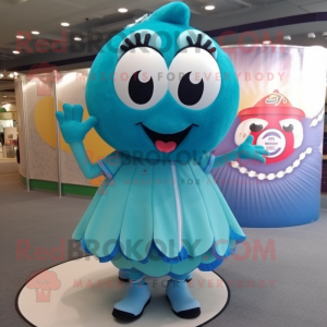 Turquoise Baseball Ball mascot costume character dressed with a Ball Gown and Hairpins