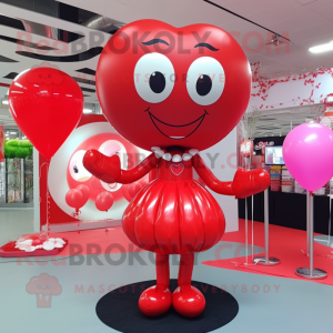Red Heart Shaped Balloons mascot costume character dressed with a Mini Dress and Bracelets