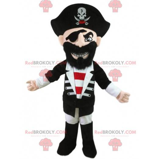 Mascotte de pirate en tenue traditionnelle. Costume de pirate -