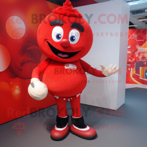 Red Rugby Ball mascot costume character dressed with a Sheath Dress and Foot pads