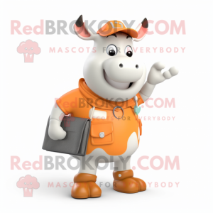 Peach Hereford Cow mascot costume character dressed with a Jumpsuit and Wallets