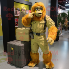 Yellow Orangutan mascot costume character dressed with a Cargo Pants and Foot pads
