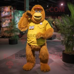 Yellow Orangutan mascot costume character dressed with a Cargo Pants and Foot pads