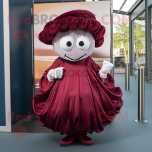 Maroon Oyster mascot costume character dressed with a Evening Gown and Berets