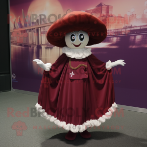 Maroon Oyster mascot costume character dressed with a Evening Gown and Berets