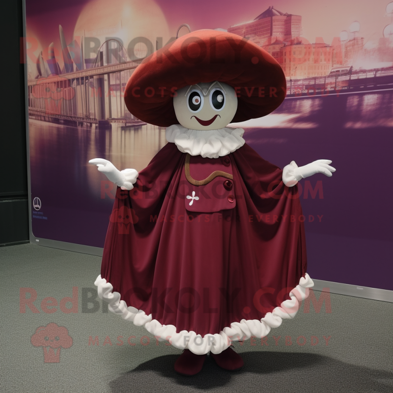 Maroon Oyster mascot costume character dressed with a Evening Gown and Berets Maroon Oyster mascot costume character dressed with a Evening Gown and Berets