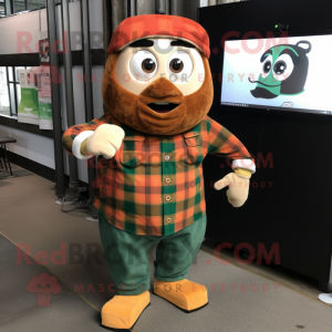 Rust Green Beer mascot costume character dressed with a Flannel Shirt and Watches