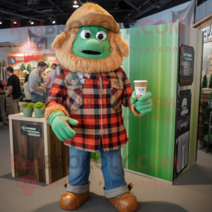 Rust Green Beer mascot costume character dressed with a Flannel Shirt and Watches