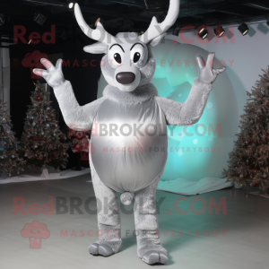 Silver Reindeer mascot costume character dressed with a Bikini and Gloves
