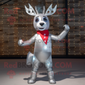 Silver Reindeer mascot costume character dressed with a Bikini and Gloves