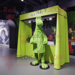 Lime Green Brachiosaurus mascot costume character dressed with a Parka and Ties