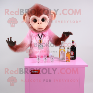 Pink Capuchin Monkey mascot costume character dressed with a Cocktail Dress and Keychains