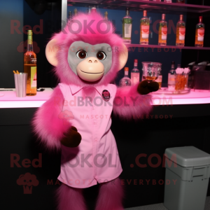 Pink Capuchin Monkey mascot costume character dressed with a Cocktail Dress and Keychains