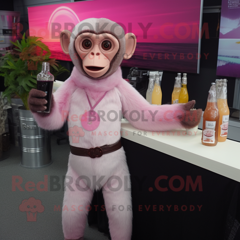 Pink Capuchin Monkey mascot costume character dressed with a Cocktail Dress and Keychains