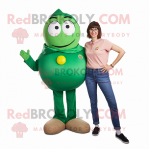 Green Petanque Ball mascot costume character dressed with a Mom Jeans and Watches