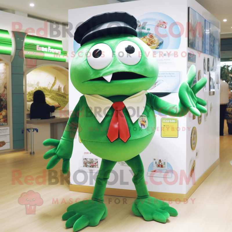 Green Crab Cakes mascot costume character dressed with a Shorts and Ties