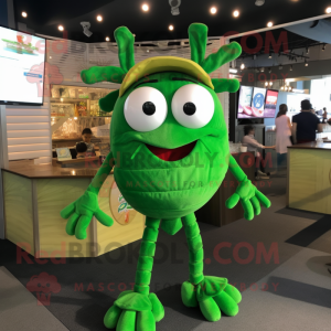 Green Crab Cakes mascot costume character dressed with a Shorts and Ties