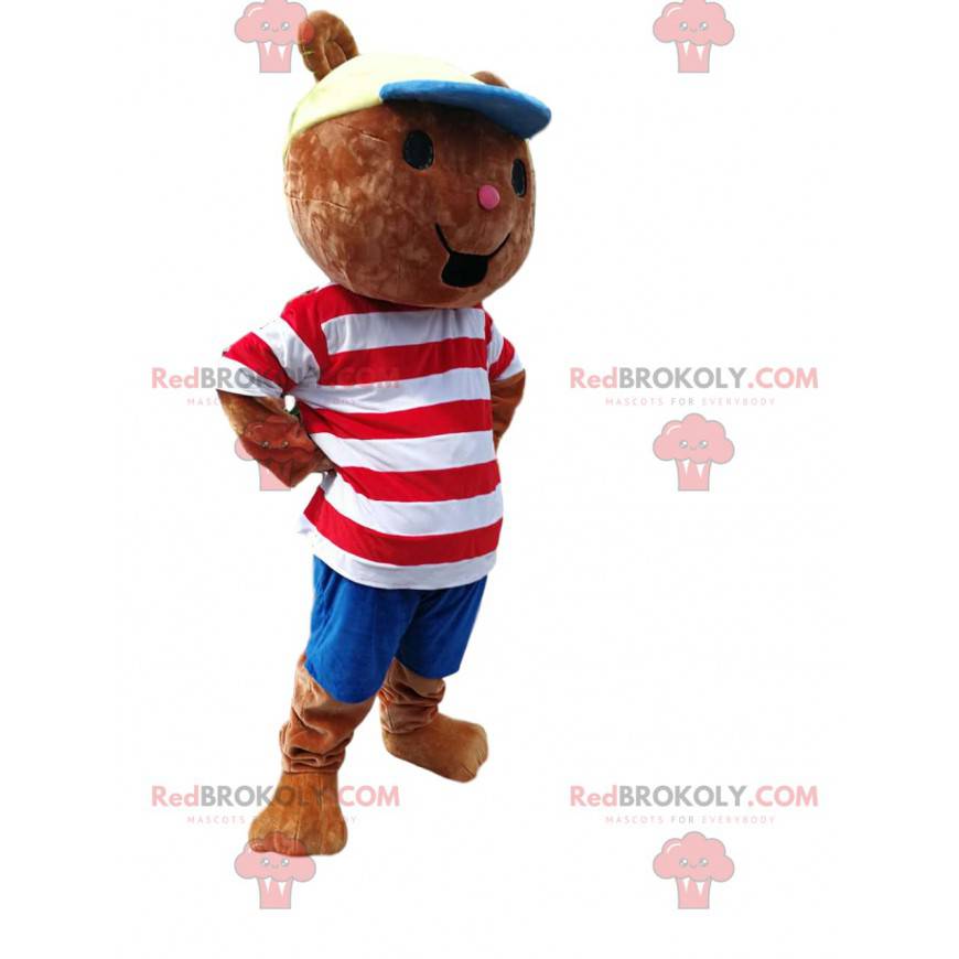 Mascotte de petit ourson avec un t-shirt rayé blanc et rouge - Mascotte de petit ourson avec un t-shirt rayé blanc et rouge -