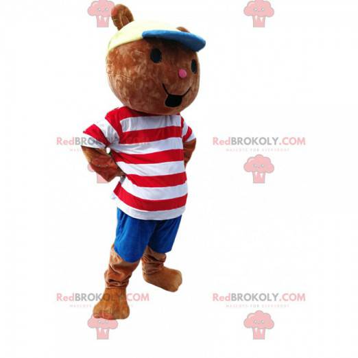 Little bear mascot with a white and red striped t-shirt -
